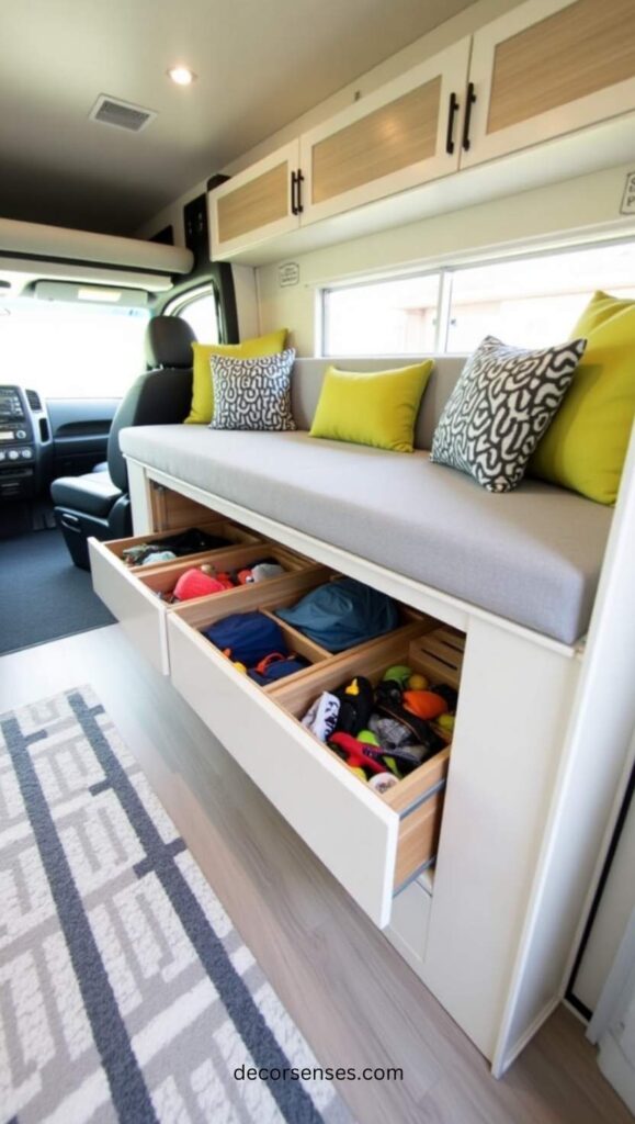 Camper Built-In Seat Storage