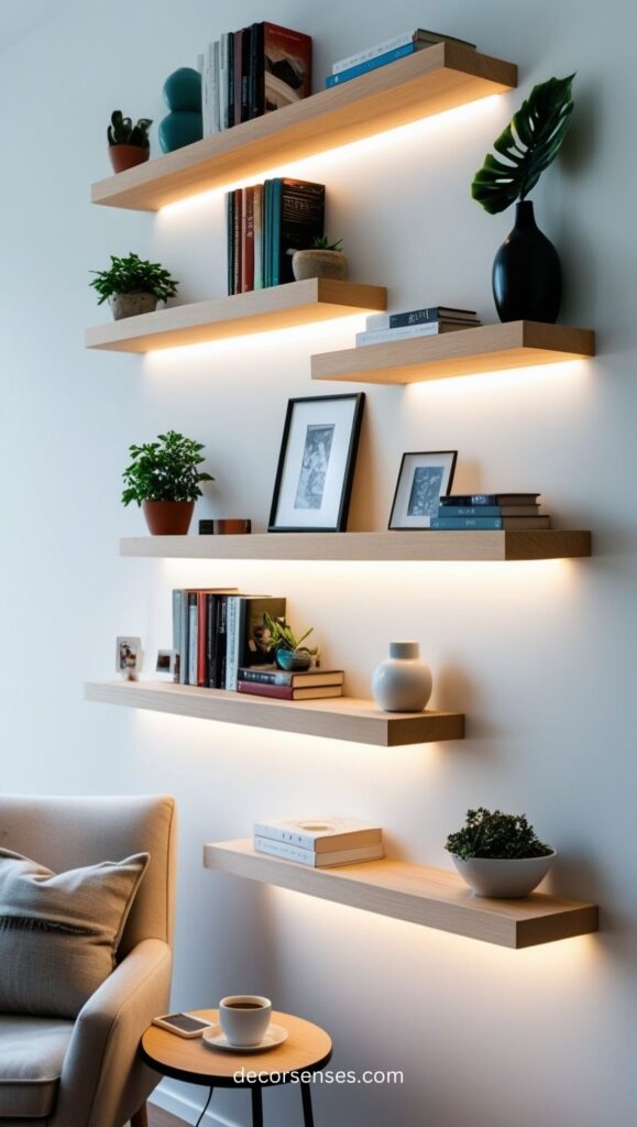 Library floating shelves