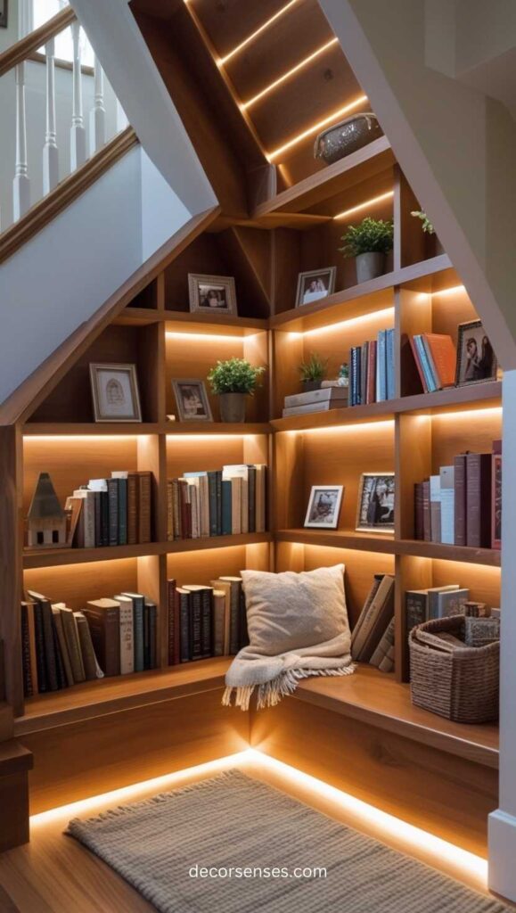 Library Under Stair Shelves